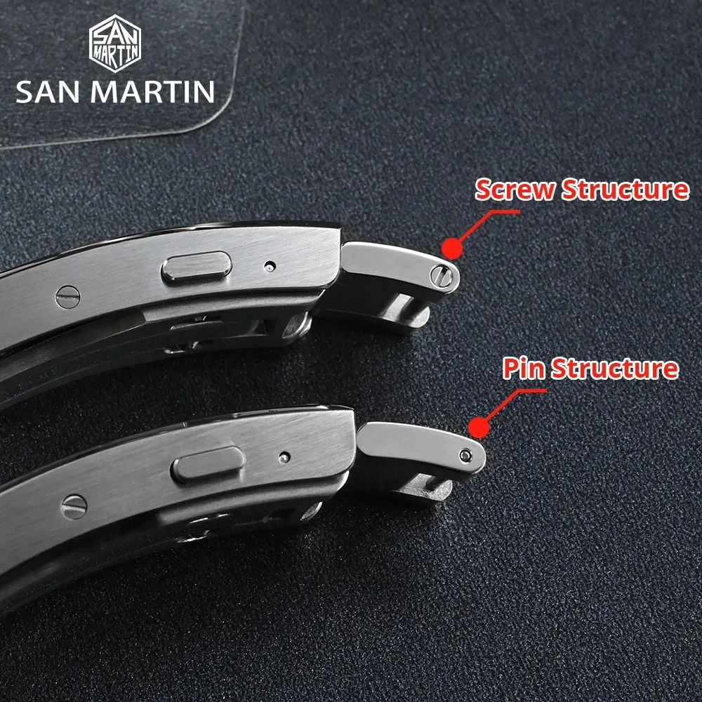 San Martin Watch Fly Adjustable Clasp Bracelet Parts Non-Generic Type 16mm Size Buckle Stainless Steel Folding Clasp for SN0054