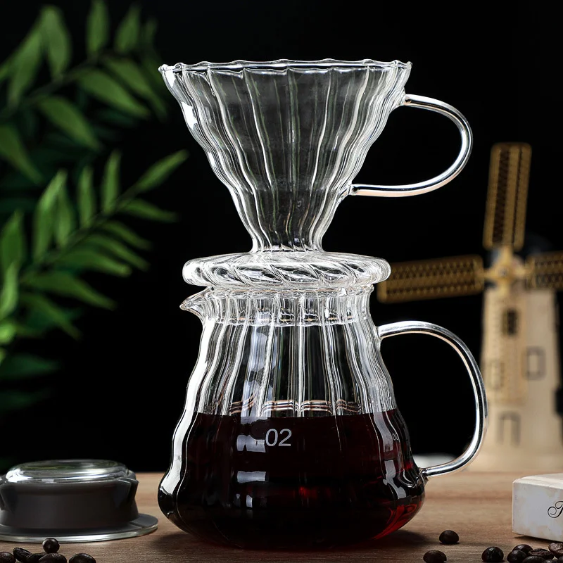 Pour Over Coffee Set Glass Coffee Pot Manual Drip Pots Hand-Brewed High Temperature Resistant 300/500/700ml High Quality KF28