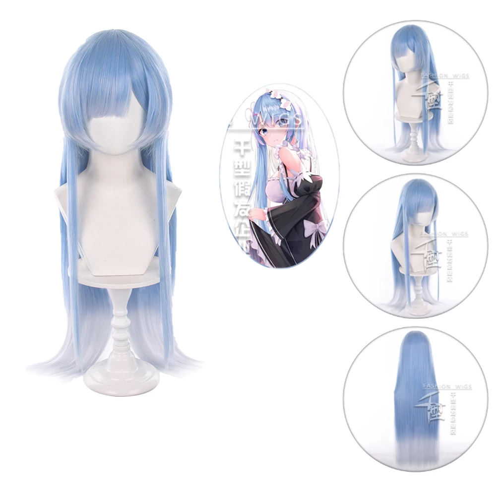31.49inch Gradient Anime Rem Cosplay Wig Heat Resistant Synthetic Hair Rem Role Play Wig Carnival Costumes Accessories