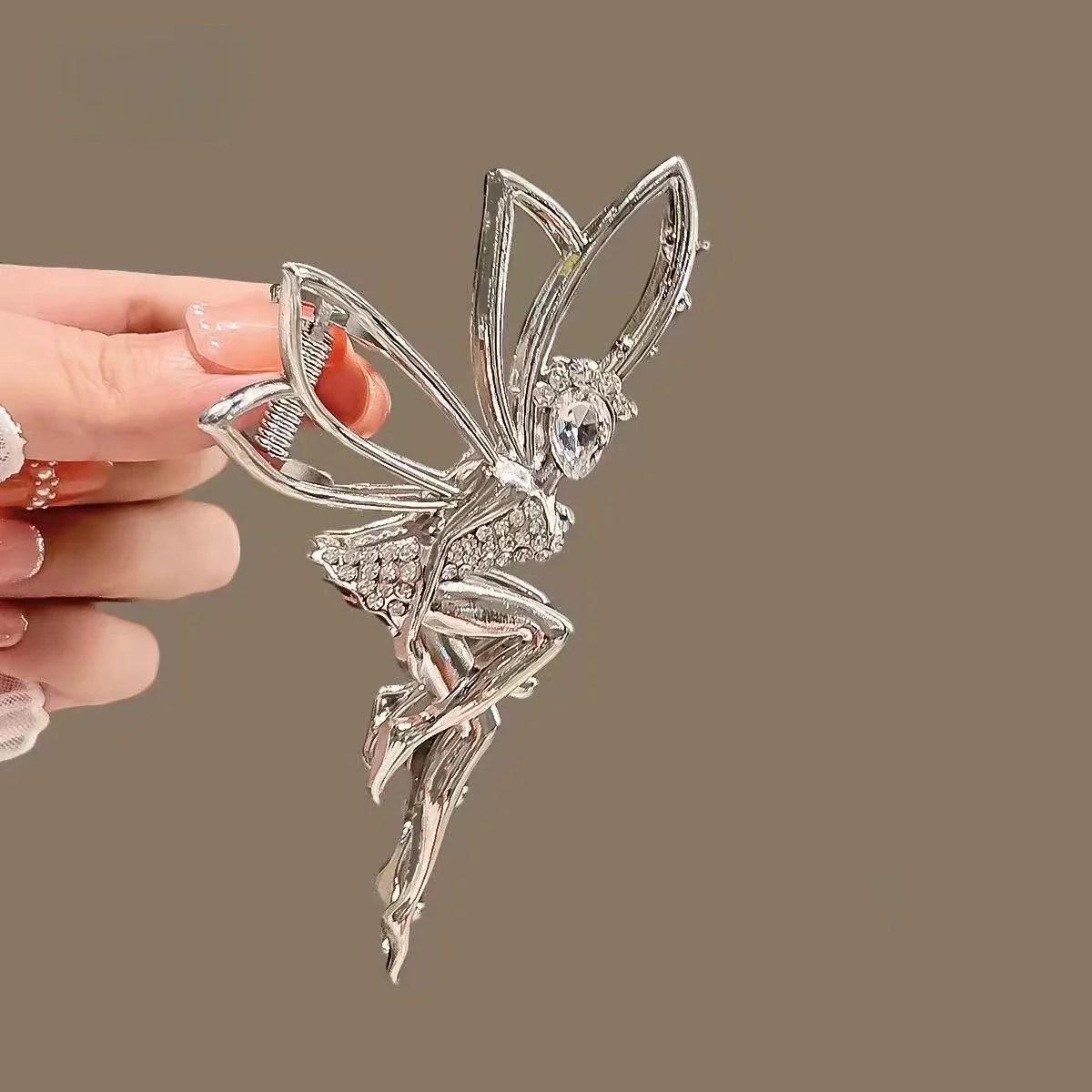 Creative Design Elf Wings Metal Hair Claw for Women Crab Clip Hairpin Crystal Zircon Hair Accessories Wedding Bride Jewelry Gift