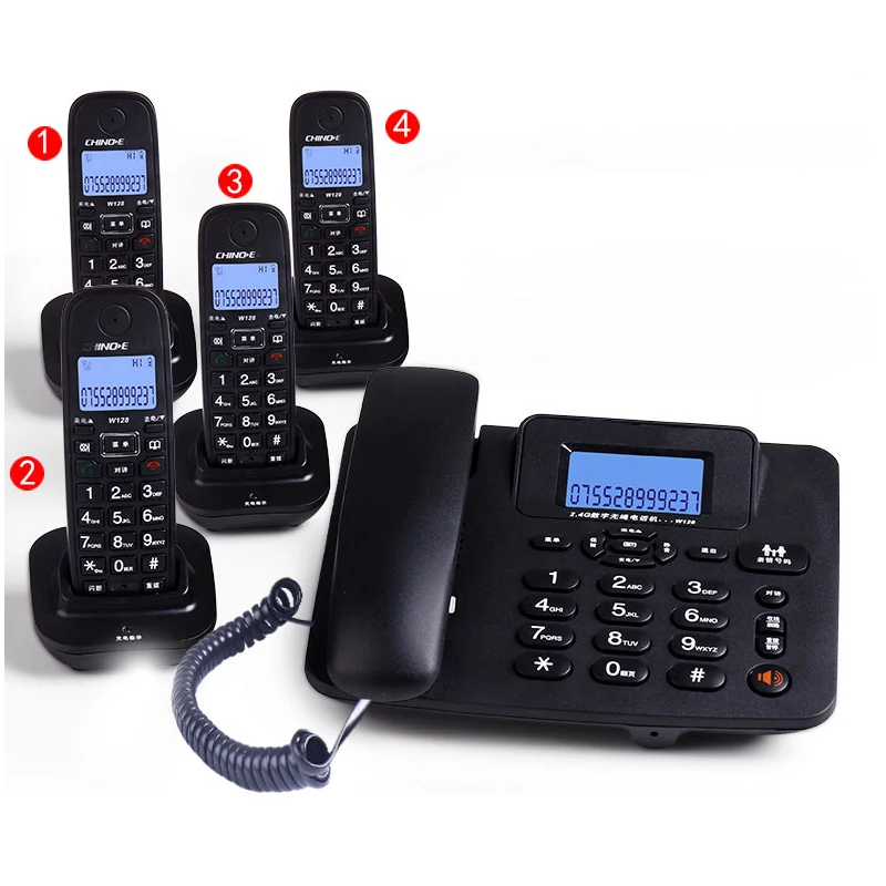 Teléfono Inalámbrico de Largo Alcance con Contestador Automático 2.4G, 1-4 Auriculares, para Oficina, Hogar y Hotel