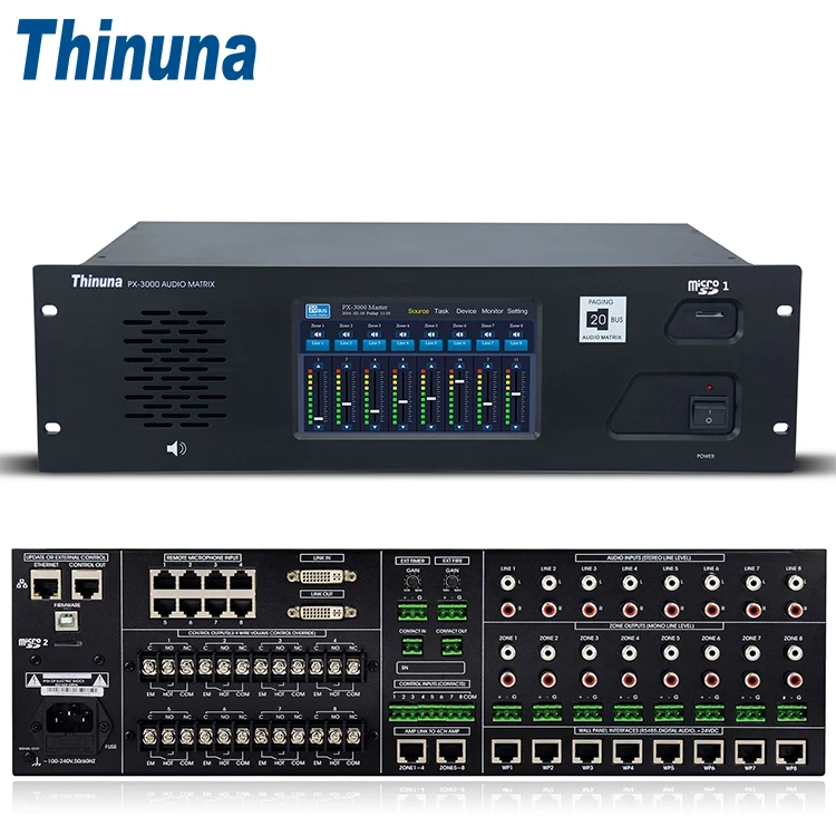 Thinuna PX-3000 20 Bus Type Matrix Broadcast System 8x8 Voice Alarm Evacuation Audio Matrix Host Assistant Management Controller