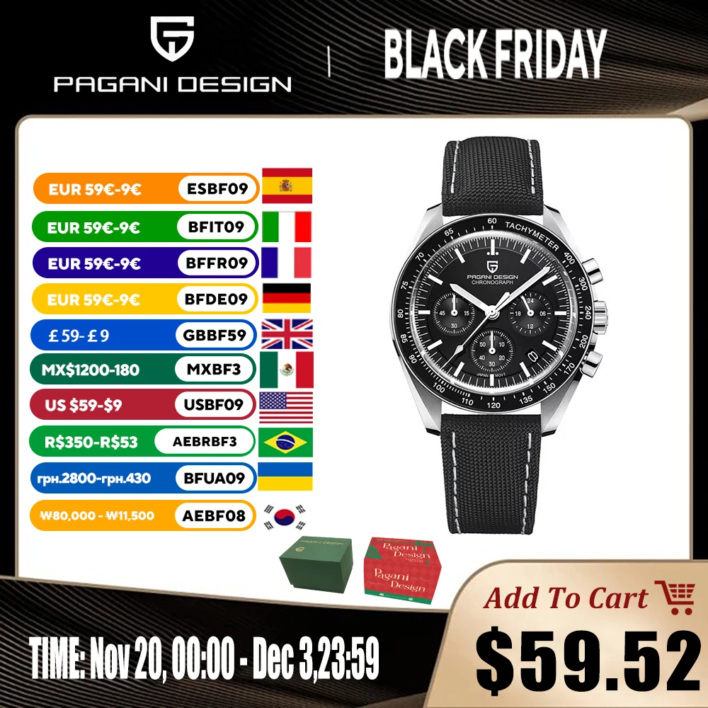 

PAGANI DESIGN Men's Luxury Quartz Watch Japan VK63 Watches For Man Top Synthetic Sapphire Glass Mirror Wrist Watch Clocks Gifts