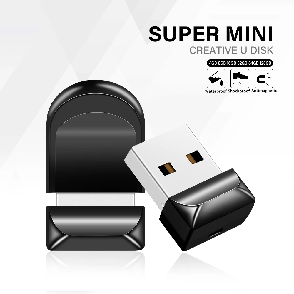 Super Mini Metal USB Flash Drive 128GB Free Chain Pen Drive 64GB Black Red White Memory Stick Creative Business Gift U Disk 32GB