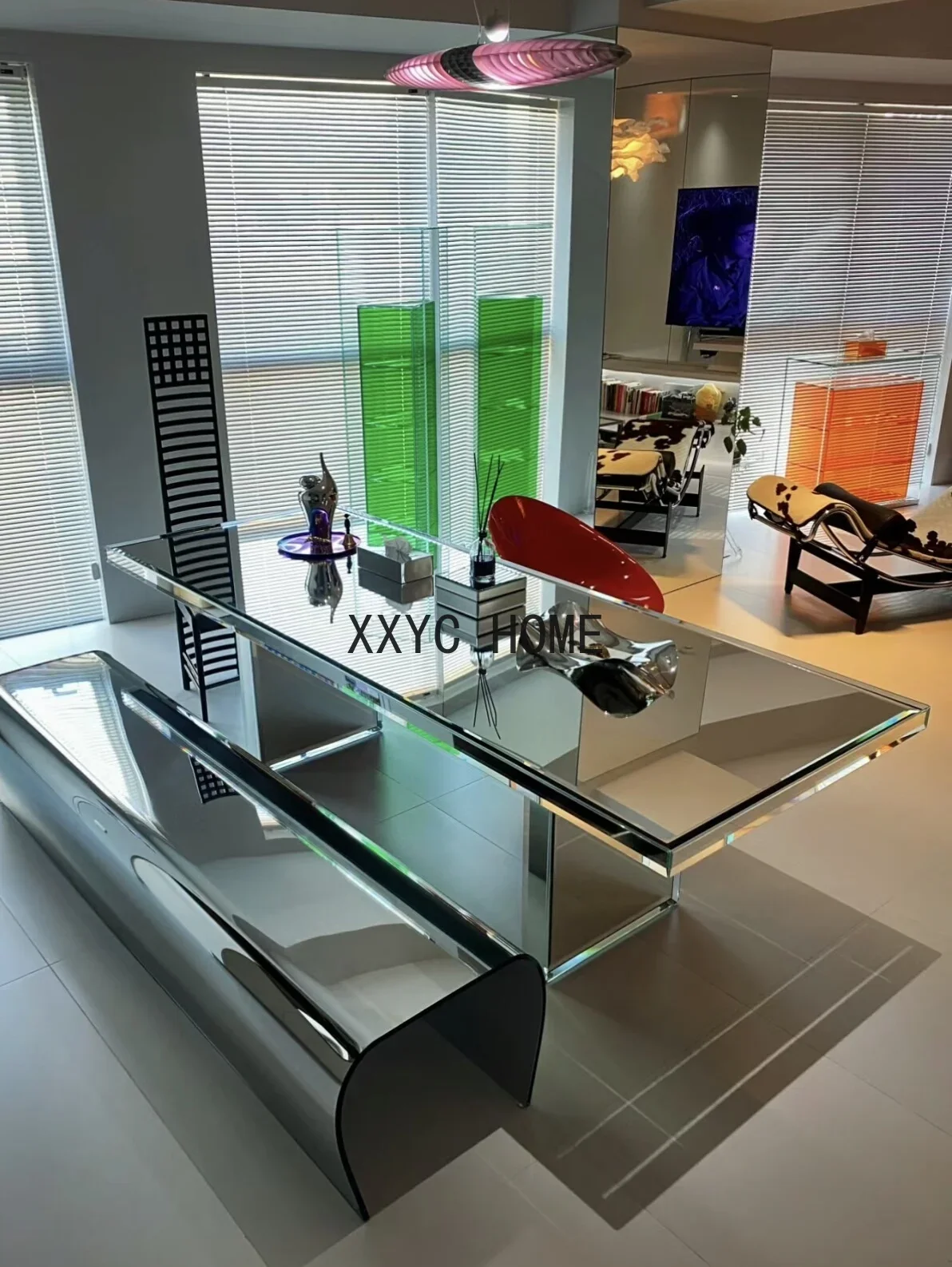 Glass dining table Tempered desk Rectangle long table