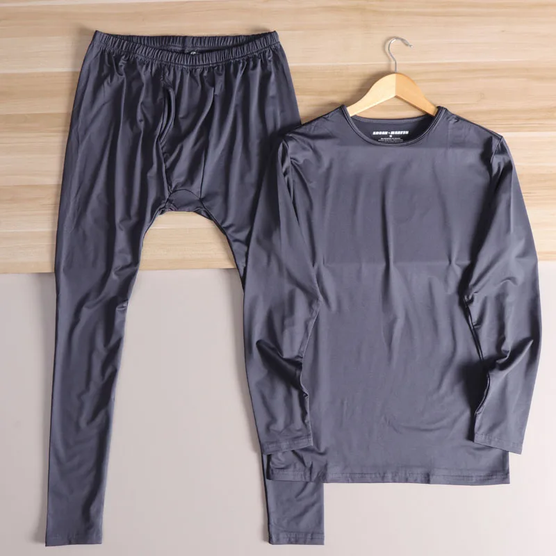 Men's Warmth Set Breathable Thin Fleece Inner Autumn Winter Simple Versatile Thermal Suit Long Sleeve Long Pants round Neck