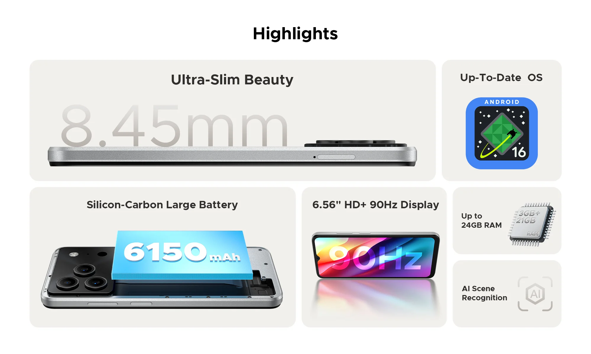 DOOGEE Anyreal Note 56 Smartphone, Android 16, 6.56" HD+ 90Hz IPS Waterdrop Screen, 6150mAh Large Battery, UNISOC SC9863A Octa Core, 24GB RAM(3GB+21GB Extended RAM)+64GB ROM, 8MP Rear+5MP Front Camera, Face Unlock, 3.5mm Headphone Jack Mobile Phone