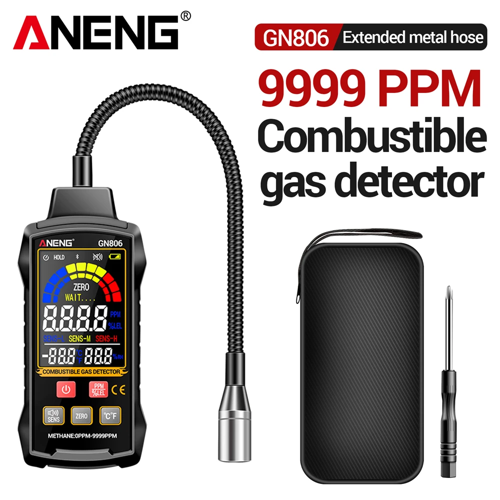 

Детектор горючих газов ANENG GN806, 0-9999PPM, 3 уровня чувствительности, регулируемая чувствительность, цветной VA-экран, звуковая сигнализация, для дома и промышленности