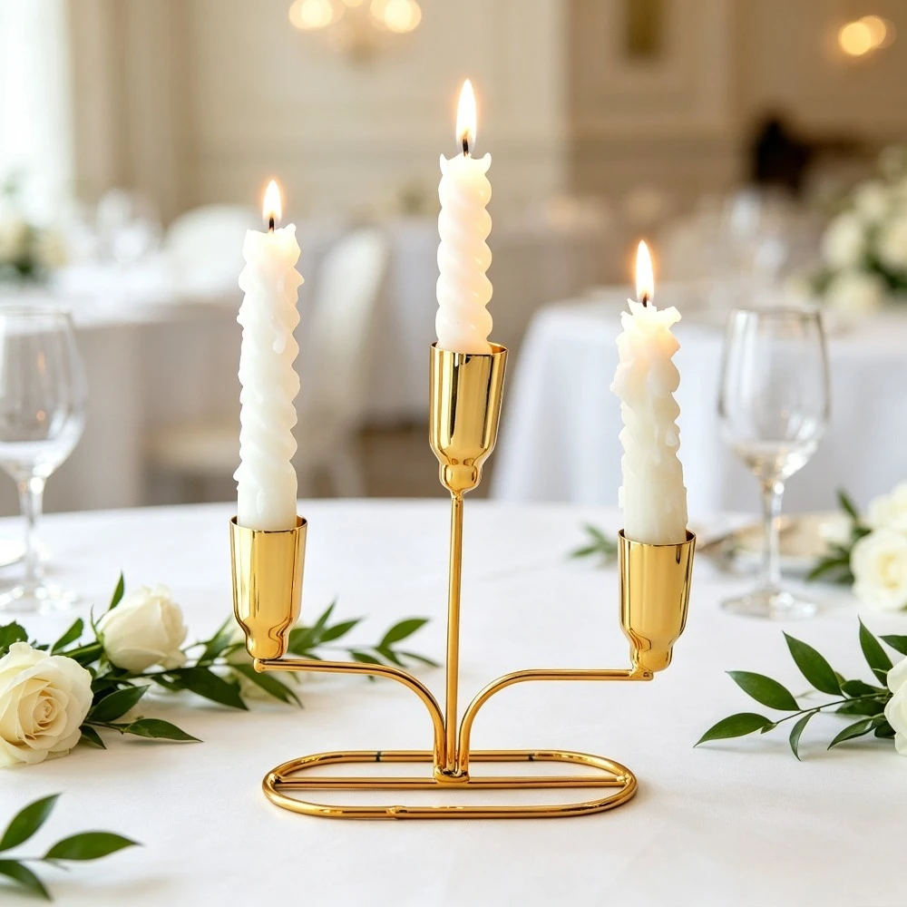 3 Arms Metal Taper Candle Holder Modern Gold Black Candelabra for Dining Table Home Party Wedding Decor