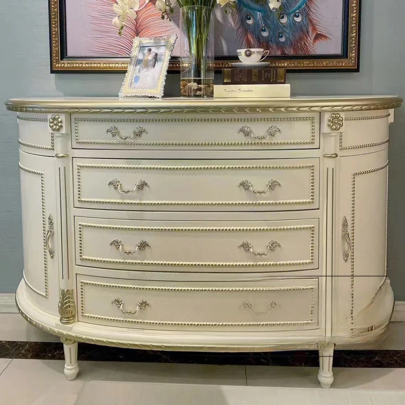 

Легкий роскошный комод из цельного дерева для прихожей, французский ретро, потертый золотой шкафчик для ящика