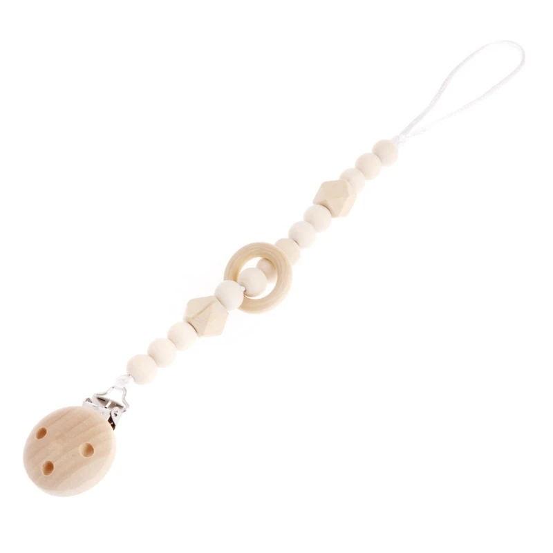 Handmade Wooden Pacifier Beaded Chains Safe Teething Chain with Smooth Surface Dropship