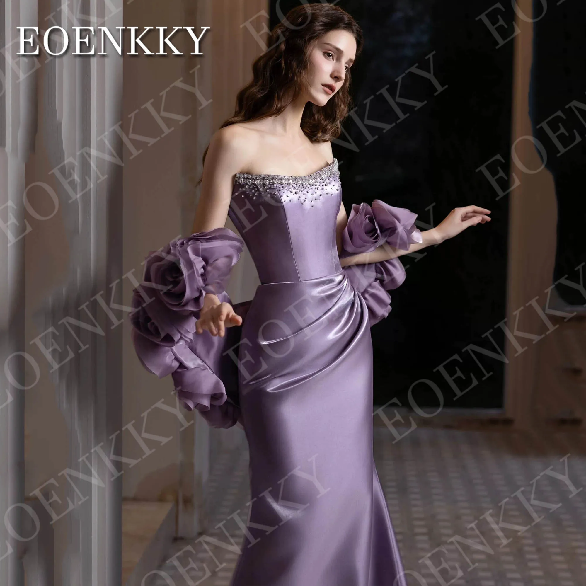 EOENKKY vestidos de noche de sirena de lujo para mujer vestido Formal de fiesta sin tirantes Floral de satén de Arabia Saudita vestido de fiesta personalizado Vestidos de noche de sirena de lujo para mujer formal Arabi