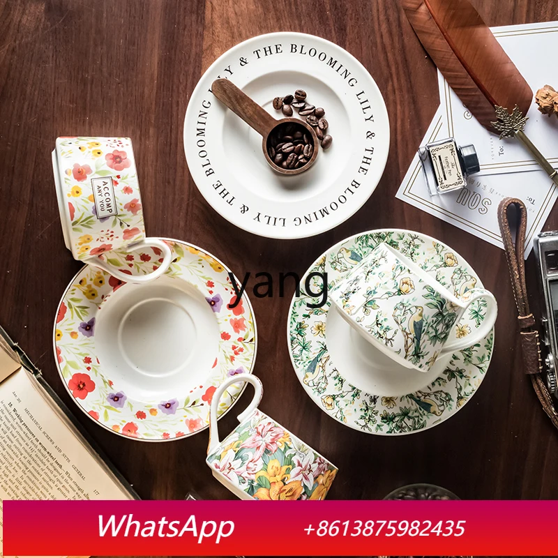 

CX Vintage Floral and Bird Mid-century Mug High-end Ceramic Coffee Cup and Saucer French Retro Style