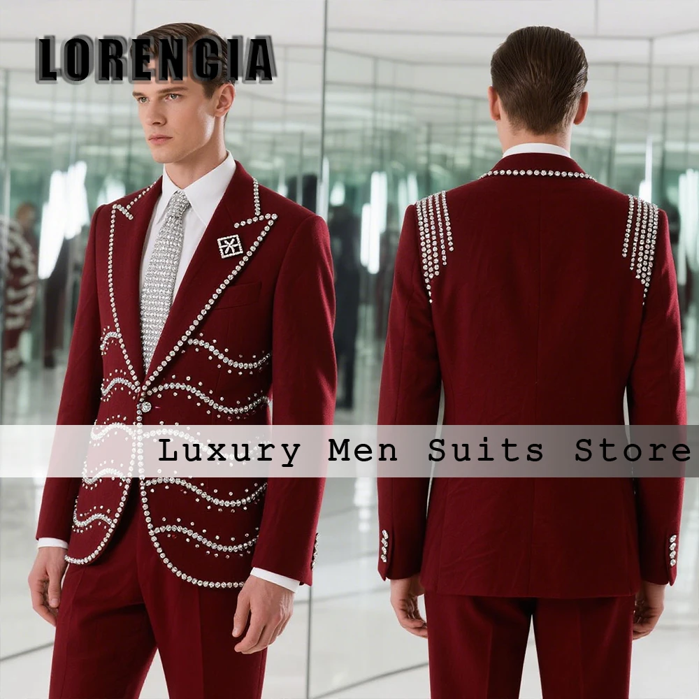 

Роскошные мужские костюмы с бриллиантами, комплект из 2 предметов, наряды для банкетных вечеринок с кристаллами, блейзеры на заказ, брюки, мужская одежда, костюм homme luxe