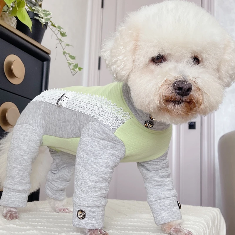 Pet Dog Jumpsuit Warm Thicken Pure Cotton Puppy Clothes High Neck Pajamas Protect Belly Overalls For Small Dogs Chihuahua Poodle