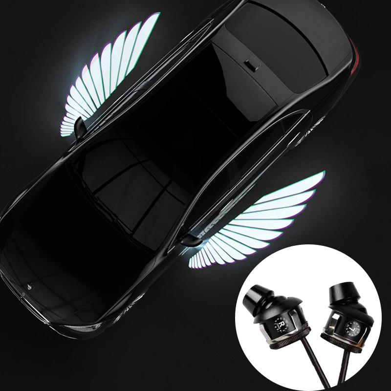 

2pcs Car Angel Wings Welcome LED Light Shadow Bulb Atmosphere Car Door Warning Light Dream Rearview Mirror Projection Lamp White