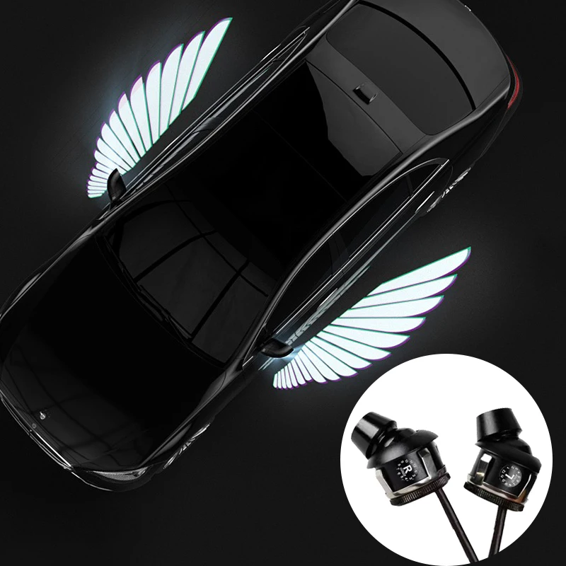 2pcs Car Angel Wings Welcome LED Light Shadow Bulb Atmosphere Car Door Warning Light Dream Rearview Mirror Projection Lamp White