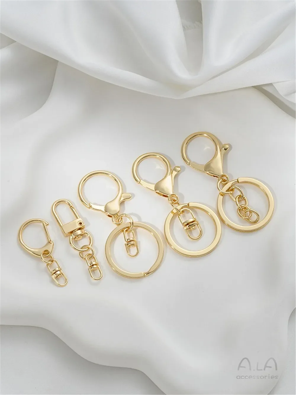 14K Genuine Gold Keychain Accessories DIY Handmade Ring Chain Bag Pendant 8-character Three Piece Set Accessories K910