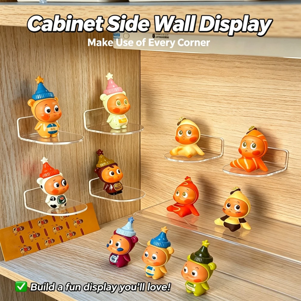 3‑Pack Acrylic Wall Display Stands, No‑Drill Self‑Adhesive Mini Floating Shelves, Wall Storage Racks for Blind Boxes, Figurines