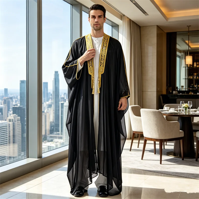 Eid Ramadan Men Muslim Kaftan Jubba Thobe Robe Arabic Moroccan Prayer Gown Middle East Islamic Abaya Style Daily Wear Clothing