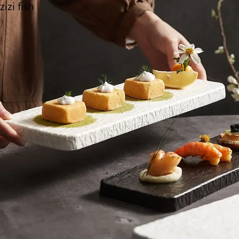 Ceramic Sushi Plate Restaurant Rectangular Flat Plate Dessert Plate Pastry Plates Snack Plates Household Solid Color Tableware