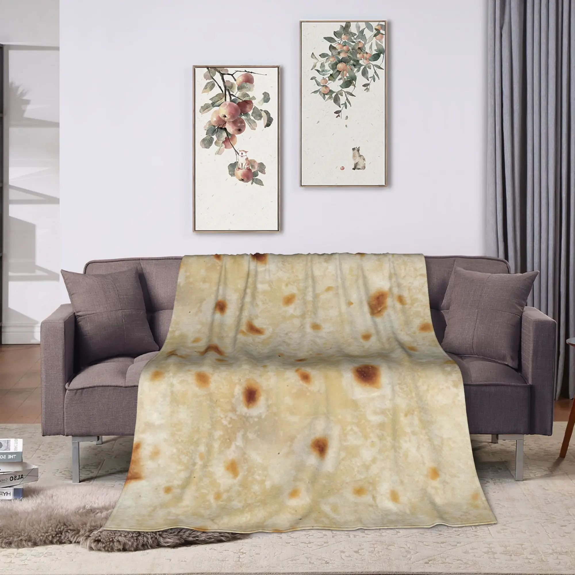 Burrito Tortilla Wrap Blanket  Warm Soft Aesthetic Plush Throw Blanket For Bedroom Decorative Flannel Bedspread Bed Cover