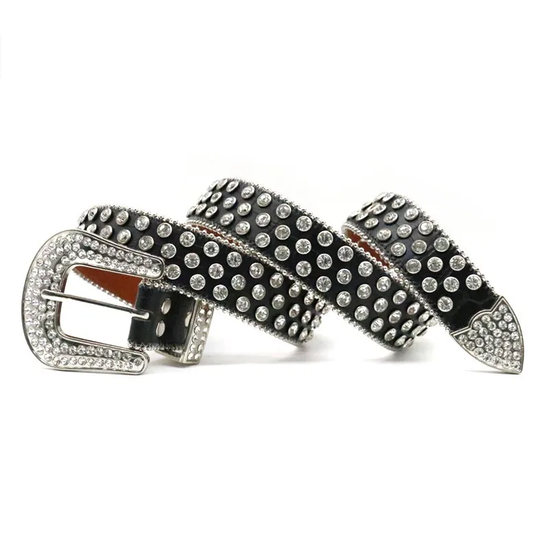 

mens fashion diamond studded belts soft leather rhinestone belt hip hop rock dress women stylish waistband pin buckle strapon