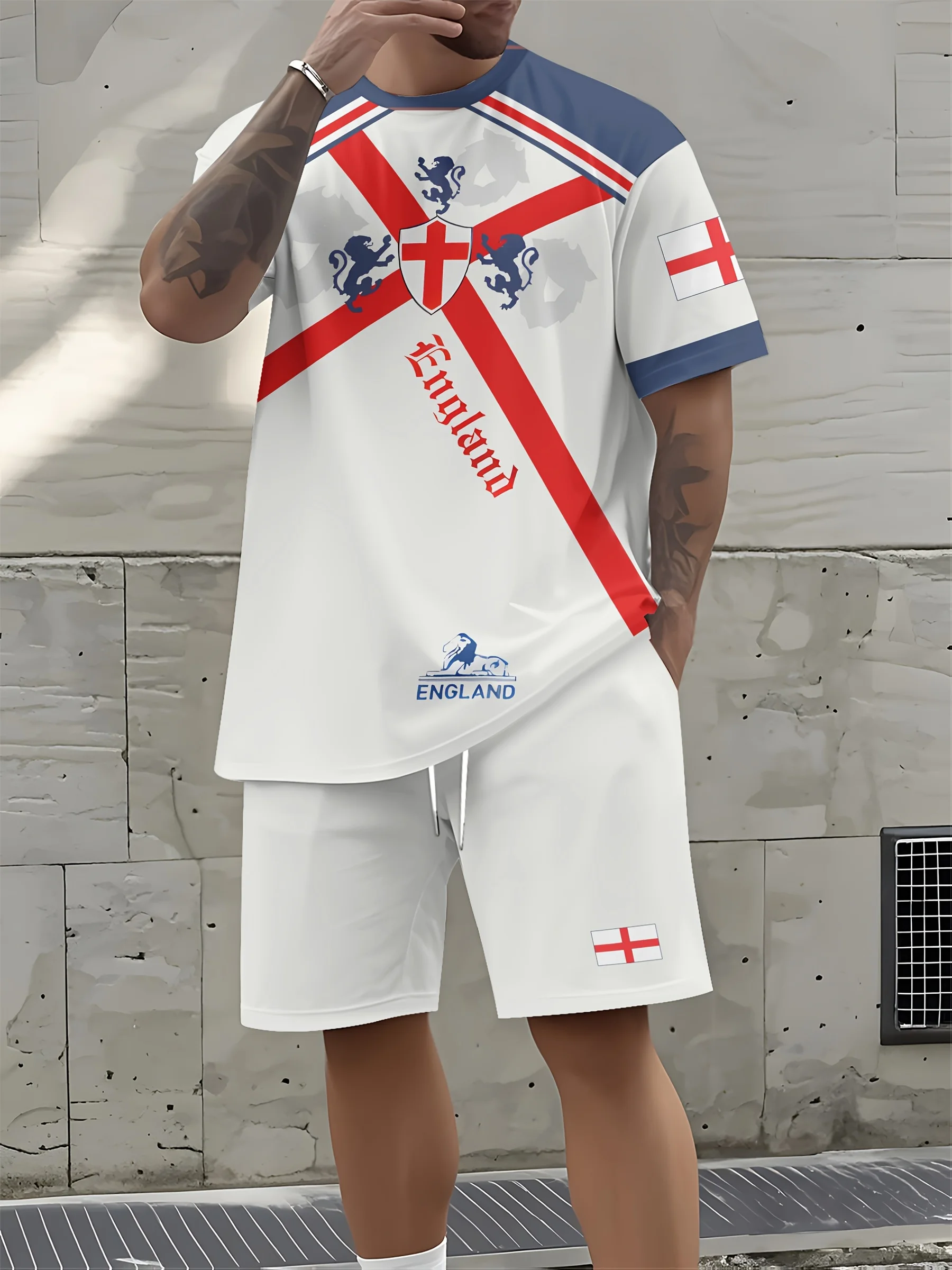 

Новинка 2025, летняя мужская повседневная трендовая футболка с принтом, комплект с шортами, дышащий, быстросохнущий, удобный спортивный мужской костюм, одежда