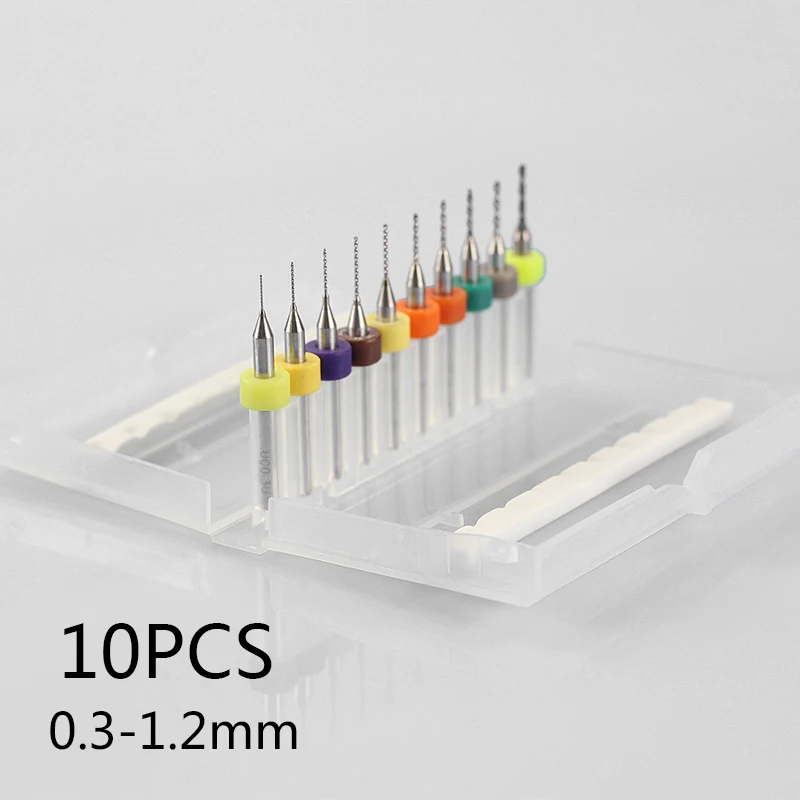 10pcs/Set Micro Drill Bits 0.3-1.2mm For Drilling PCB Boards SMT CNC Composite Board Molds Plastic Power Tool Accessories