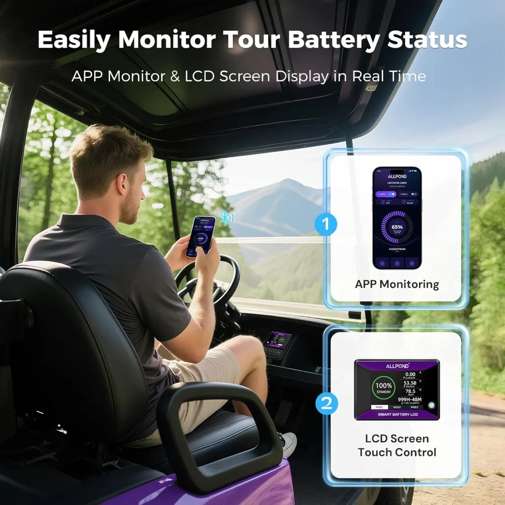 بطارية ليثيوم لعربة الجولف 48 فولت 100 أمبير في الساعة، مدمجة 200 أمبير BMS، بطارية LiFePO4 قابلة لإعادة الشحن بقوة 5000 دورة، بحد أقصى 7.68 كيلو وات طاقة مستمرة O #5