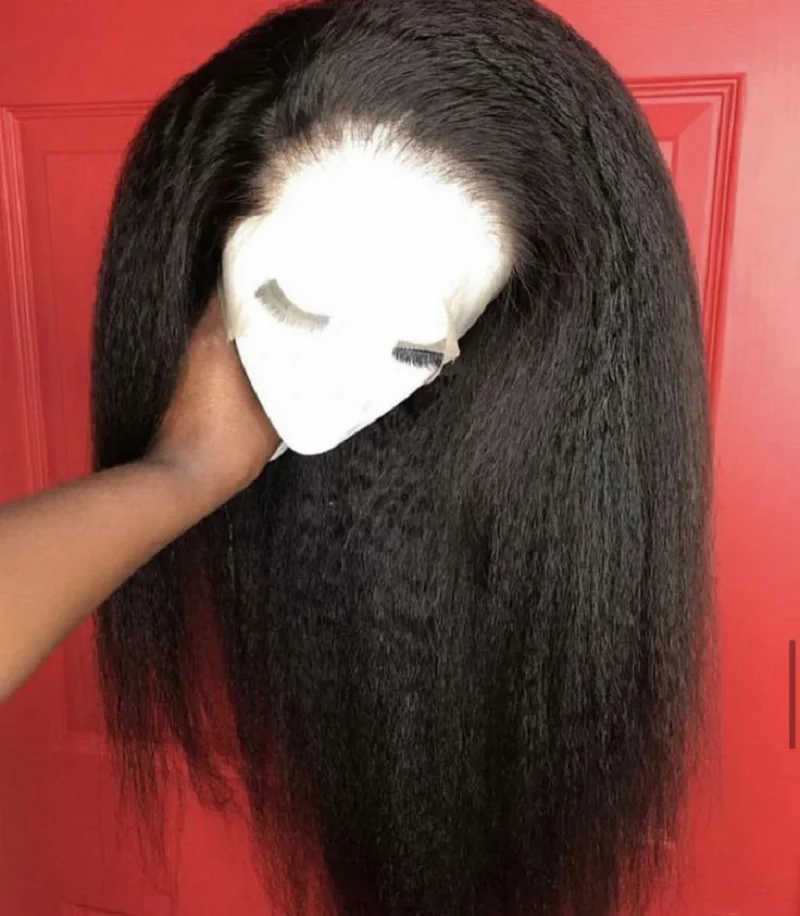 Peluca con malla frontal para mujer, pelo largo Yaki, suave, Natural, negro, 26 pulgadas, liso, rizado, 180 de densidad, con pelo de bebé, prearrancado, sin pegamento, para uso diario