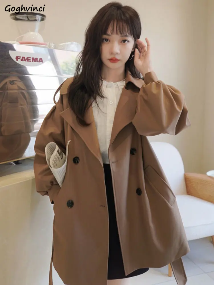 

Trench Women Spring Korean Style Lantern Sleeve Double Breasted Fashion Ulzzang Office Lady Vintage Casual Straight Chic