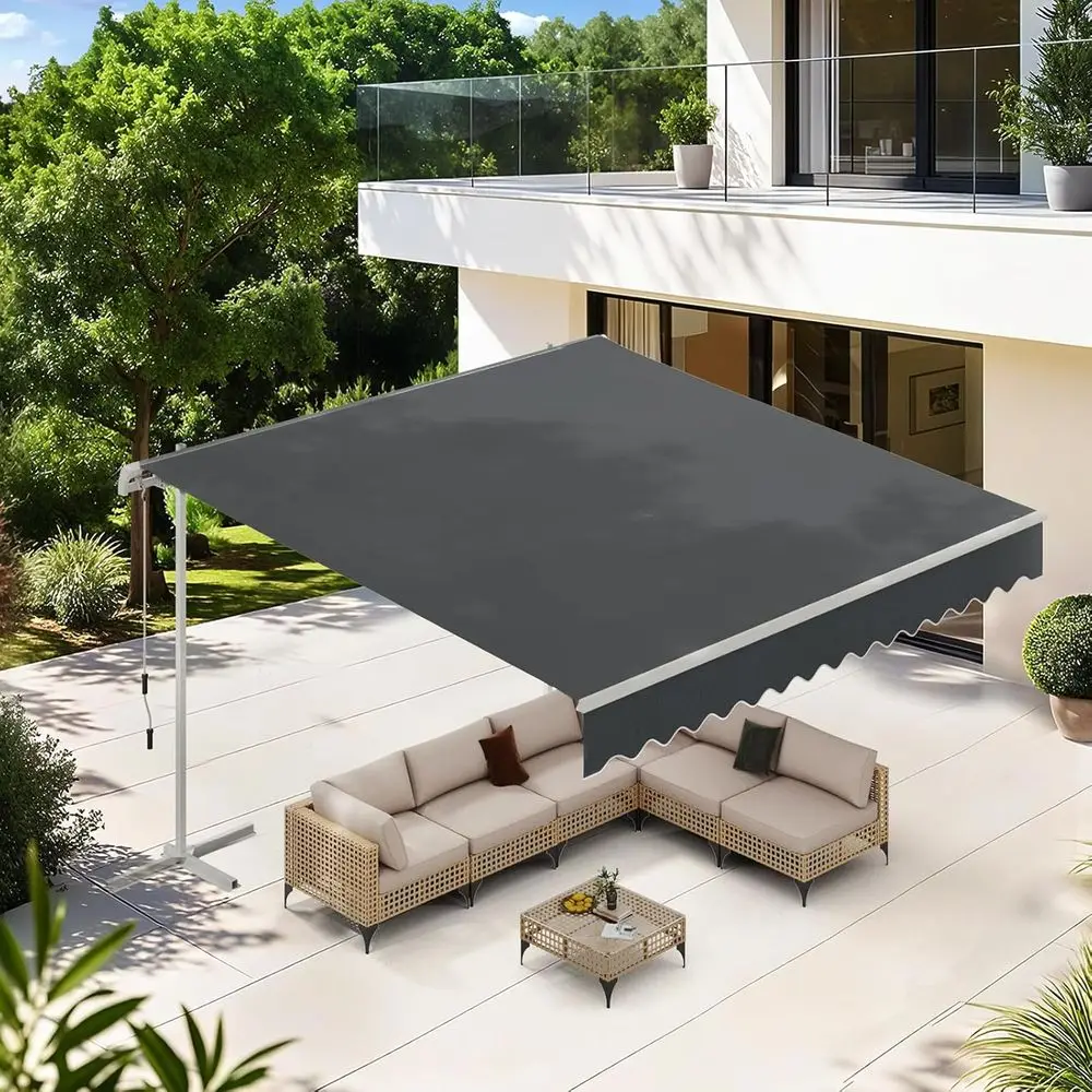

ree Standing Retractable Awning, 10x8T Patio Outdoor Manual Awning, Sun Shade Shelter or Home or Commercial, Garden, Backyard or