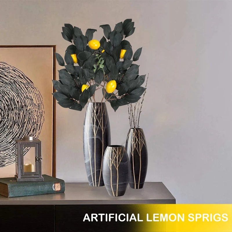 Confezione da 5 rami di limone artificiale, Spray di foglie verdi finte da 36 pollici con frutti di limone, frutta decorativa ghirlanda di ramoscelli verdi