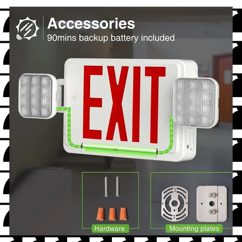 A44U LED Exit Sign With Emergency Lights,Adjustable LED Emergency Exit Lights With Battery Backup,Exit Sign For Business