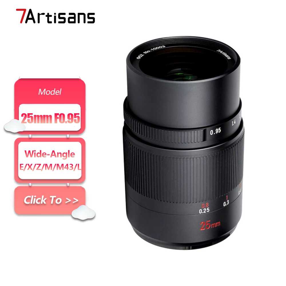 7artisans APS-C 25mm F0.95 Large Aperture Ultra-Wide Angle Prime Camera Lens for Portrait Photography with Sony E Fujifilm XF Z