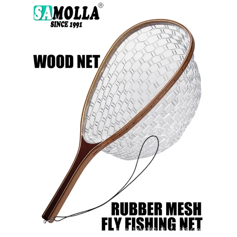 Fly Fishing Landing Net with Solid Wood Handle and Clear Rubber Coated Anti-Snag Mesh Hand Net for Stream Lure and Trout - view 5
