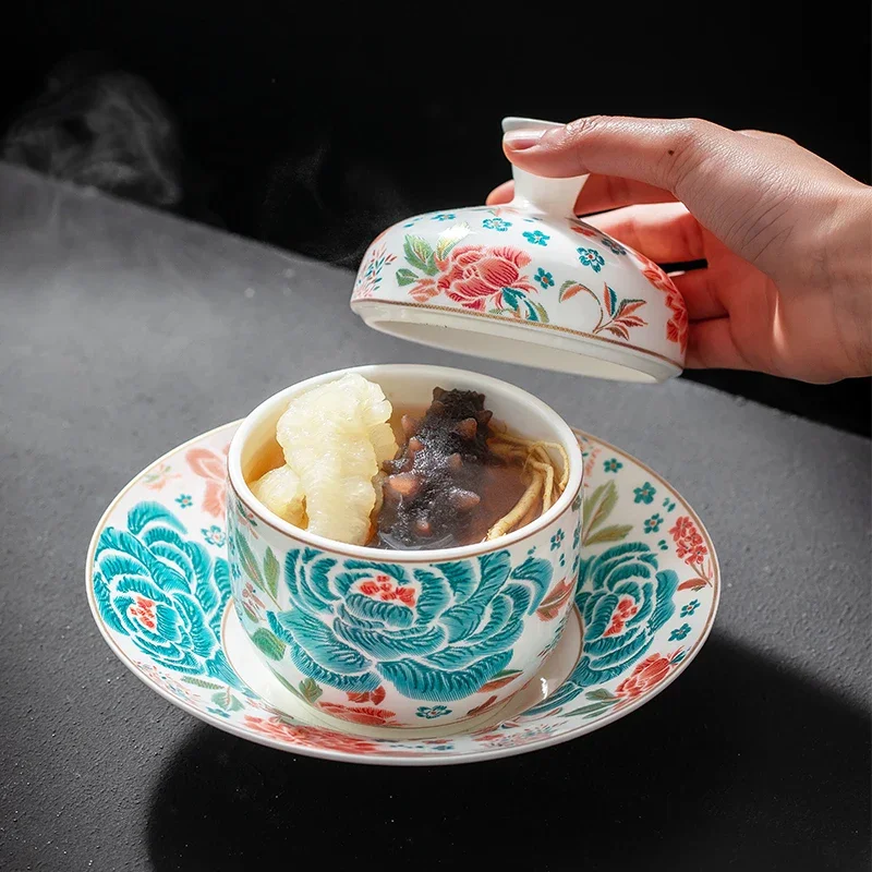 Embroidery pattern on the stew cup hotel ceramic soup cup creative high-end tableware