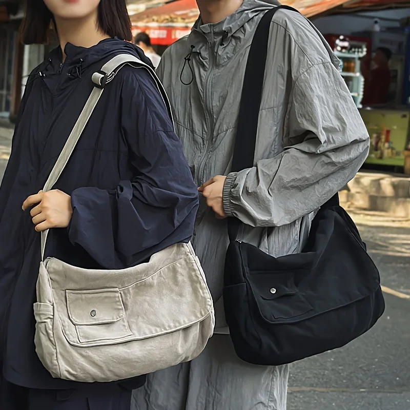 Casual Canvas Messenger Bag Versatile Flip Large Capacity Shoulder Book Bags For Student Adjustable Crossbody bags For Men Women