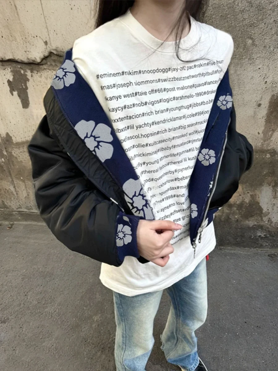 

Bla Embroidered Baseball Jaet Men's Spring Autumn Vintage Design Couple's Pilot Jaet round Ne Zipper Casual Loose Fit