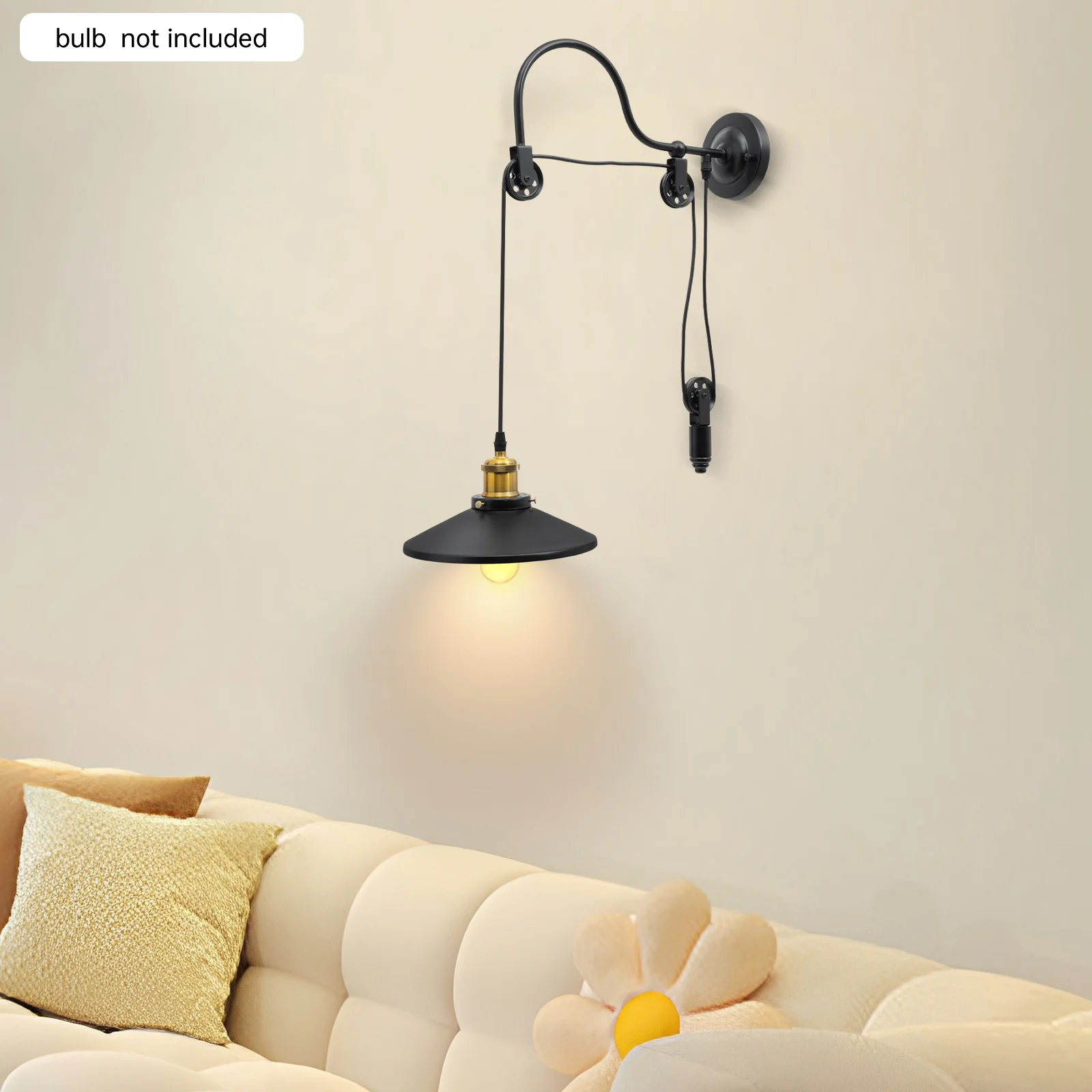 

Wall Lamp Powerful Lighting Adjustable Height Wall Mount Iron Indoor Made to Last Black