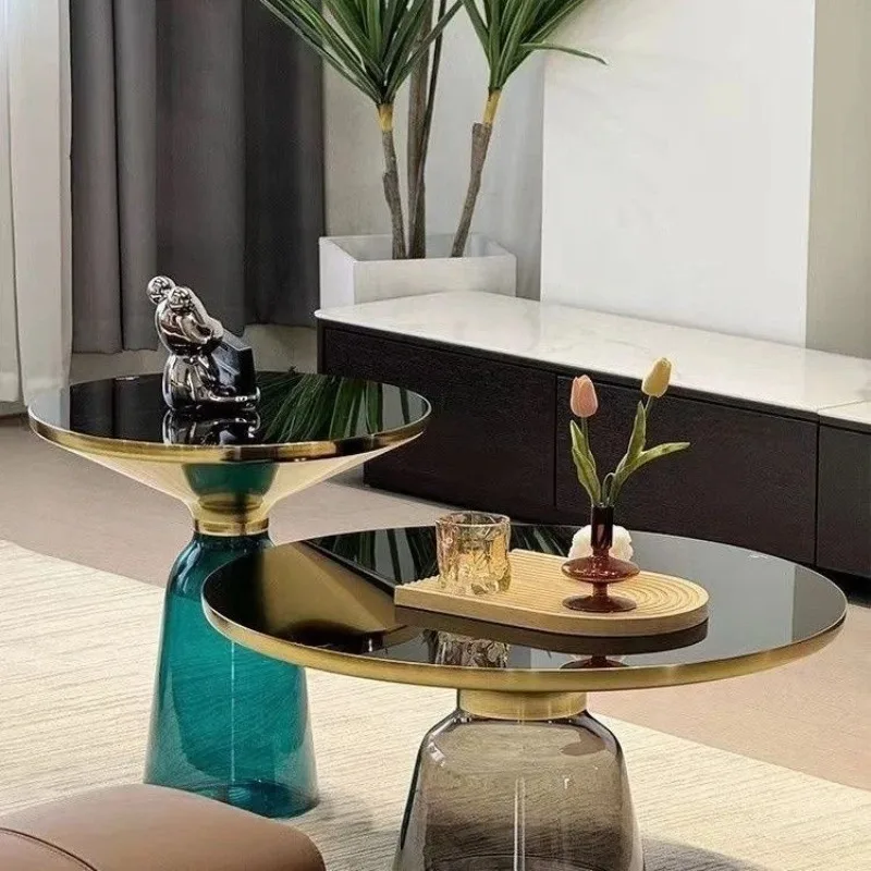 Modern creative glass coffee    living room essential round glass coffee    simple design multi-functional   items