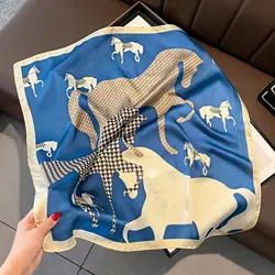 2025 New Print Silk Square Scarf Women Soft Satin Horse Hairband Neckerchief Office Hijab Headband Foulard Bag Ribbons Gift