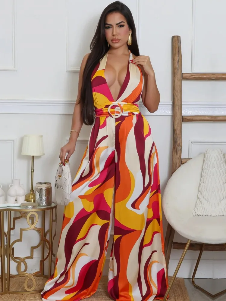 

Print Women Jumpsuits For Spring Summer Sleeveless V-Neck Loose Fashion Streetwear Overalls Wide Leg Pants Trousers 2026