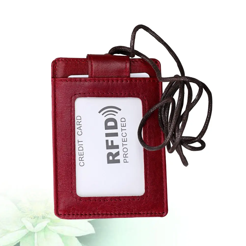 Rfid Red Credit Card Holder Hanging Neck Style Secure Badge Protector for Travel Work School Exhibition