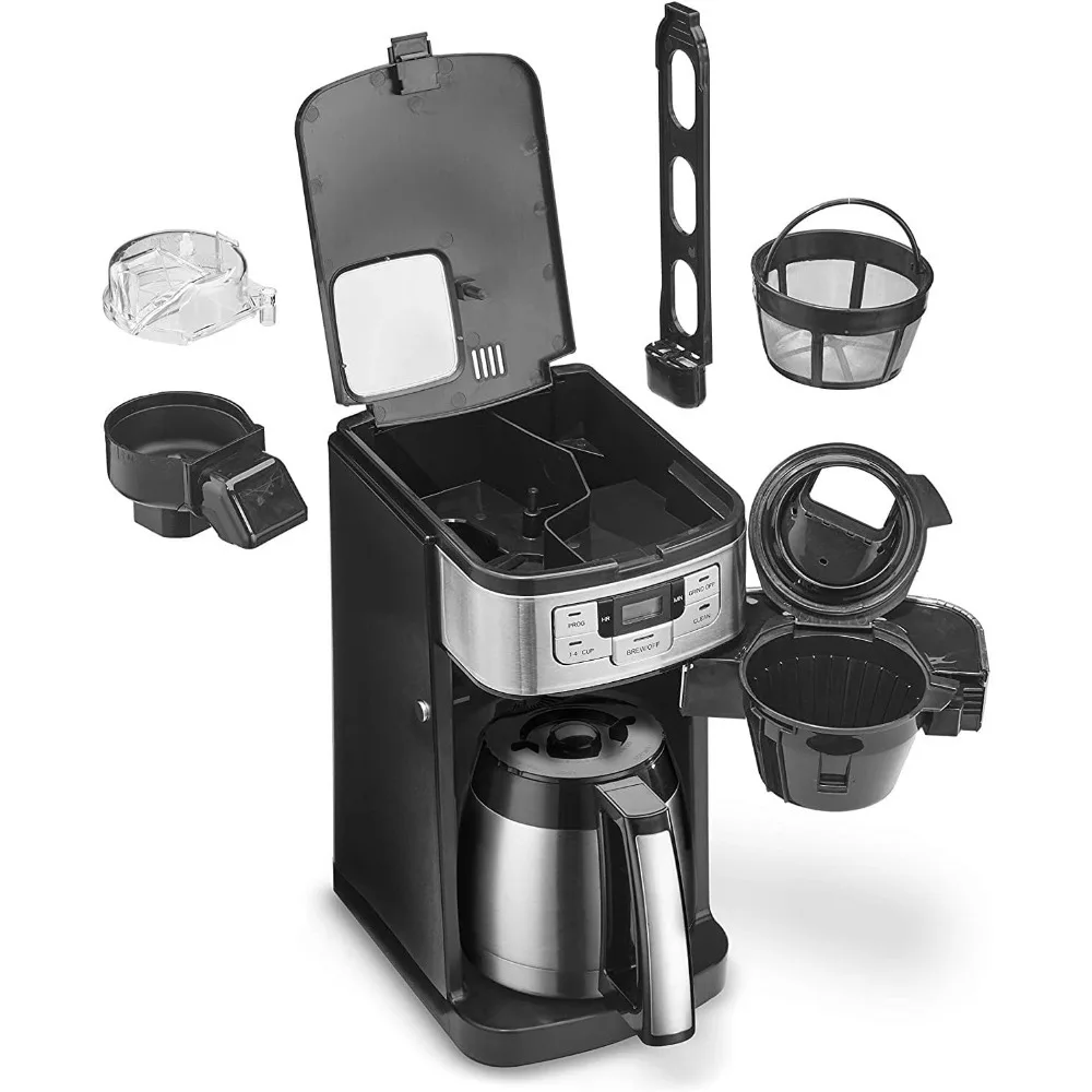 48-Ounce Removable Reservoir Coffee Machine Household Single Serve Coffee Maker + Coffee Grinder Black Machines Makers Portable