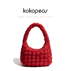 KOKOPEAS Puffer Bubble Hobo Handbag Solid Color Pad Down Quilted Fashion Phone Purse Korean Style Shopping Clutch Bag For Girl