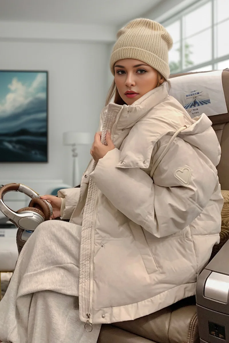 2024 Winter neue Damen Puffer jacke japanische und koreanische Mode einfarbig lässig Kapuze locker sitzende gepolsterte Jacke