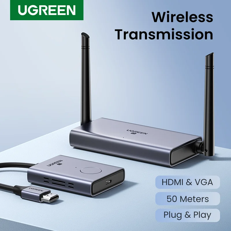 

UGREEN HDMI Wireless Extender 50 Meter Video Transmitter & Receiver 5GHz Wireless HDMI Dongle for TV PC PS5/4 HDMI VGA Extender