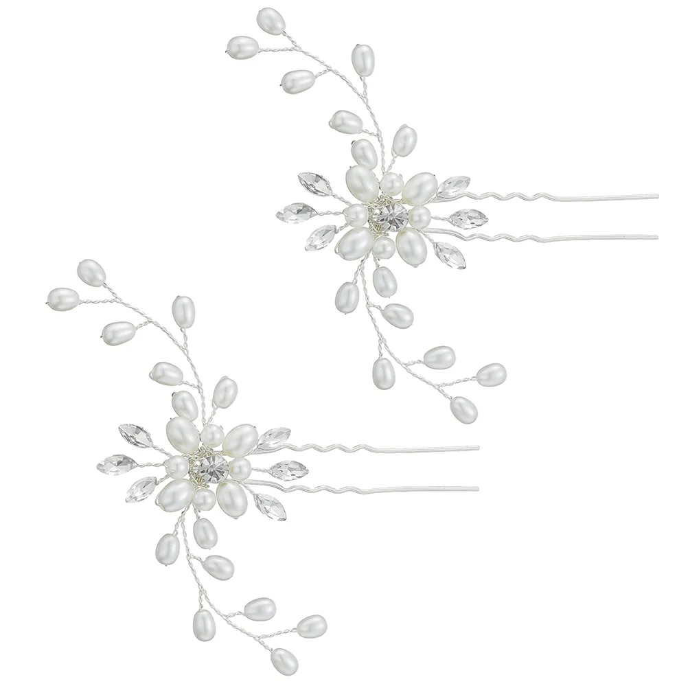 

2 Pcs Hairpin Shiny Bride Wedding Shinny Headdress Tiara Pearl Manual Lady Chic Decor